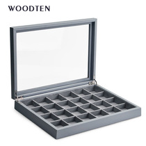 Wood Shi light luxury leather jewelry storage box gray acrylic transparent cover large capacity necklace box ring storage box