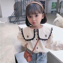 Pure cotton girl small fragrant wind shirt childrens shirt baby long sleeve doll shirt childrens clothing coat 2021 Autumn New