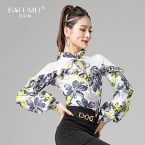 National standard dance dress women 2021 new Latin dance modern dance waltz lantern sleeve ruffled coat practice clothes