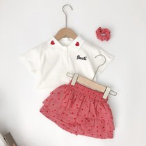 Girls summer clothes 2021 new suit Korean version of POPL shirt short sleeve foreign gas small children female treasure skirt two-piece set