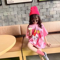 Girl dress summer new childrens short sleeve 2020 medium child Korean version of foreign style cartoon long skirt