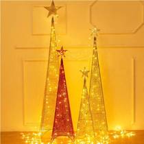 Wrought iron Christmas tree four sides golden glowing tree set scene decoration silver ornaments mall window hotel supplies