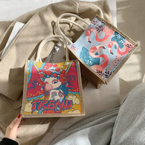 Chinese style lunch box insulation bag cotton linen portable lunch bag multi-functional lunch bag handbag thickened lunch bag