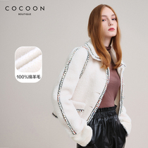 missCOCOON20 Winter simple lines contrast color design single breasted fur coat