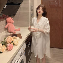Sleeping dress Summer thin 2023 new ice wire sexy short sleeve home dress wears white princess