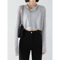 2021 Early Autumn Korean Irregular Thin Knitted Cardigan Long Sleeve Short Top Female Sexual Cold Style Simple
