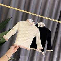 Girls plus velvet sweater children's sweater baby girl Joker high collar bottoming shirt baby foreign style winter coat