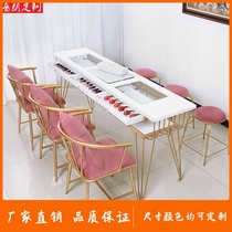  New Nordic nail table single double net red double glass economical Marble nail table and chair set
