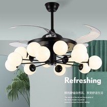 Opres light luxury invisible ceiling fan lamp simple restaurant chandelier with fan Nordic living room frequency conversion fan lamp