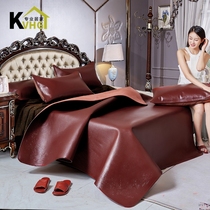 European summer first layer cowhide mat thickened buffalo leather mat three-piece folding whole leather Brown soft mat