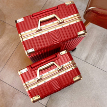 Red luggage wedding dowry trolley case female password box Wedding Bride wedding leather box dowry wine red pressure