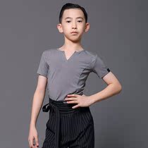 Boy Latin dance practice with short sleeve blouses V collar boy performance training clothes body clothes T-shirt Summer 5003