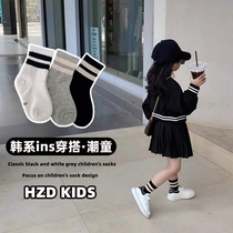 Childrens socks pure cotton spring and autumn black and winter black and white gray student socks Korean in tide boy socks