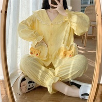 2021 spring and summer new princess style lapel summer cute and sweet girls long-sleeved pajamas home service suit