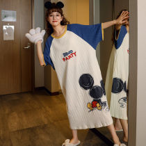  Long nightdress womens summer short-sleeved cotton thin Korean pajamas mid-length skirt cute cartoon fresh casual loose
