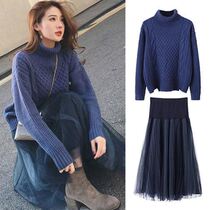 Mesh dress single size women's sweater suit fat mm200kg sweater foreign style autumn and winter two-piece set