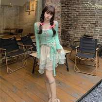 Sweet suit skirt 2021 new spring and summer pure womens fashion Western style fried street little man skirt two-piece set