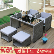 Outdoor table and chair Three-five-piece garden Villa balcony Household rattan table and chair combination Outdoor open-air storage table and chair