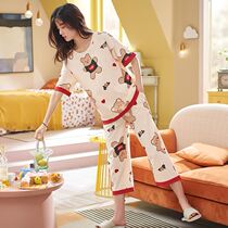 Pajamas womens summer cotton 2021 new three-point pants short-sleeved sweet suit thin section can be worn outside home clothes