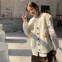 2021 New Korean version of sweet foreign style college style Joker sleeveless knitted vest sweater student womens coat