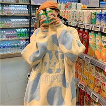 Winter new sweet cute cow warm turtleneck sweater female student Korean loose Joker sweater coat