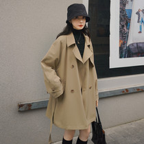 French maje trench coat womens 21 years of autumn and winter leisure wild popular British style high sense medium and long coat