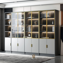 Light luxury glass door bookcase simple modern home living room display cabinet with door to floor and wall study bookcase