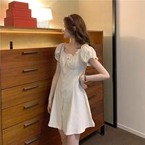 Summer 2021 New French retro one-word collar slim small man temperament short sleeve dress womens skirt