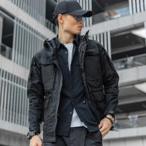 Black medium long M65 windbreaker men Spring and Autumn tooling jacket outdoor tactical jacket autumn waterproof assault jacket