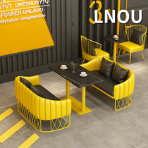  Industrial style milk tea shop table and chair combination Cafe Qing bar bar barbecue shop Commercial dining and drinking table and chair card seat Sofa