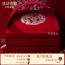 Chinese flocking fabric red double-layer dowry box can be put on the pure solid wood dowry box for the Golden bedding kit