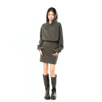 SUNIRI 22AW original design American vintage gray hooded sweatshirt high-rise dress early fall new