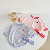 0-3 years old autumn and summer cotton infant Virgin baby big eyes short sleeve striped one-piece clothes