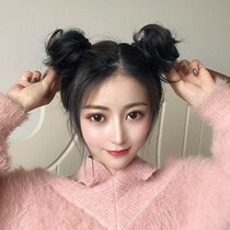 Double meatball head wig wig female flower bract head curler reducing fluffy natural leather band grab clip wig bag