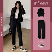 Black suit pants womens straight loose spring and autumn small Harlan casual high waist size nine pipe pants