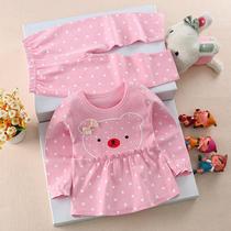  Spring and autumn female baby cotton two-piece suit summer long-sleeved baby clothes newborn 0-1-2 years old autumn clothes autumn pants