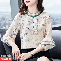 2021 early autumn new fashion womens autumn long sleeve floral chiffon shirt womens autumn coat port taste foreign gas small shirt