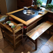 Manufacturers antique carved marble hot pot tables and chairs Induction cooker liquefied stove Solid wood cabinet type Chongqing old hot pot tables and chairs