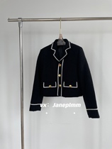 celin Celine Contrast Side Strip Small Fragrant Tilly Wool Gold Buckle White Edge Short Lapel Coat Cecilia Cheung Same