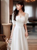 White evening dress Womens high-end light luxury niche license French dress dress summer small bridesmaid dress summer