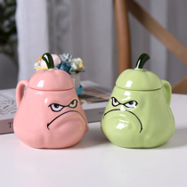 Pink nest melon mug green lotus fog shape water cup staring funny creative ceramic cup bitter melon cup with lid