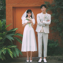 French light wedding dress satin small dress license registration small white dress women simple engagement travel daily dress