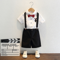 Boys dress summer short-sleeved handsome shirt foreign-style backbelt pants mens baby year old clothes childrens suit suit suit