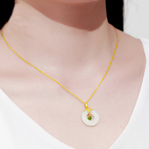 Full gold 999 Hetian Jade safe buckle pendant gold inlaid Jasper necklace 3D hard gold tassel pendant pure gold gift