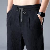 Mens linen slacks 2021 New Summer Ice Silk thin trousers loose straight cotton linen mens pants size