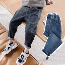 2021 autumn new boys jeans foreign style family elastic childrens clothing boys casual loose long pants tide