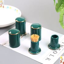 Nordic light luxury Emerald ceramic toothpick box bone china toothpick tube living room high-grade toothpick jar