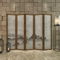 New Chinese style solid wood folding screen partition mobile entrance wall decoration living room simple tea room office landscape folding screen