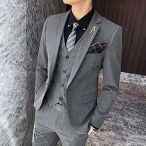 Rich bird suit three-piece Mens slim casual dress high-end groom dress British business non-iron suit