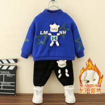 Boys autumn and winter sweater suit 2022 new western style childrens clothing fried street boy baby winter clothing plus velvet cool and handsome clothes